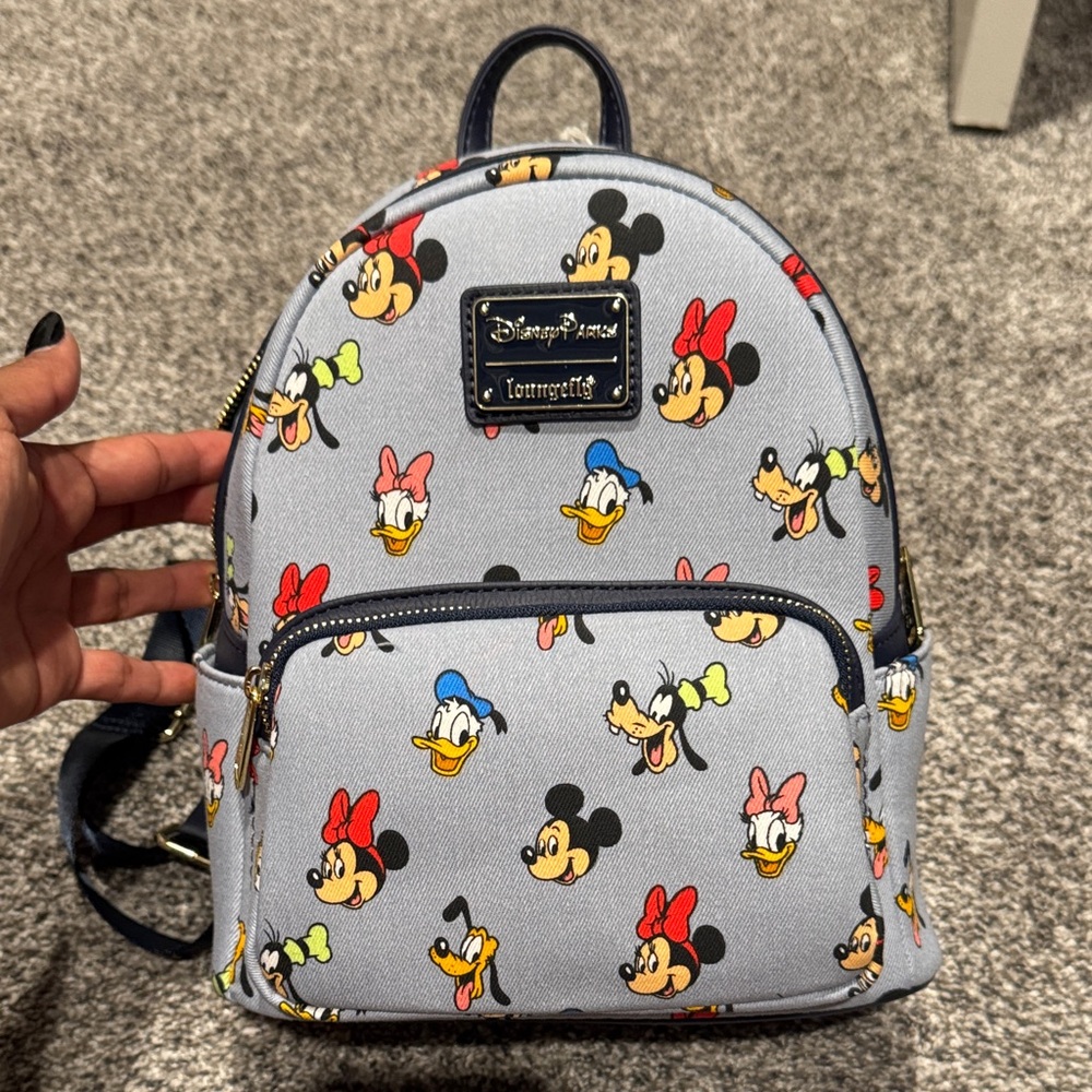 Loungefly Disney Parks Gray Backpack with Mickey and Friends
